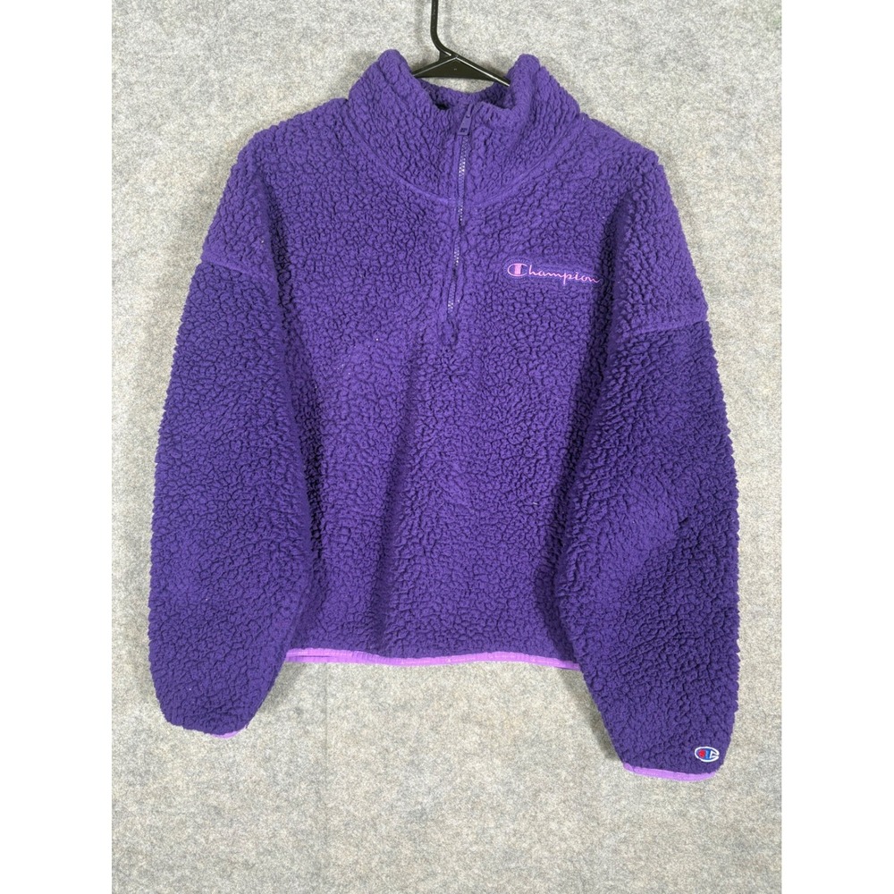 Champion Purple Sherpa Fleece Quarter Zip Cropped Pullover Sweatshirt Women 2XL